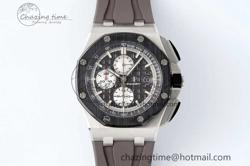 Royal Oak Offshore 44mm SS Ceramic Bezel APF 1:1 Best Edition Gray Dial on Rubber Strap A3126