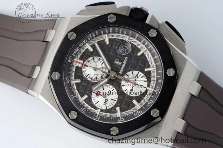 Royal Oak Offshore 44mm SS Ceramic Bezel APF 1:1 Best Edition Gray Dial on Rubber Strap A3126