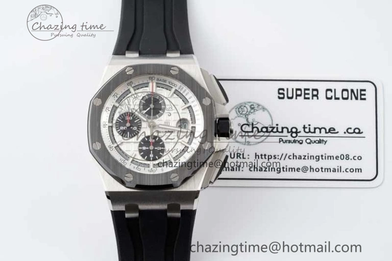 Royal Oak Offshore 44mm SS Ceramic Bezel APF 1:1 Best Edition White Dial on Rubber Strap A3126