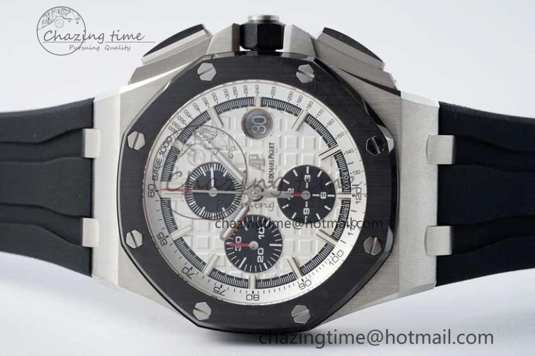 Royal Oak Offshore 44mm SS Ceramic Bezel APF 1:1 Best Edition White Dial on Rubber Strap A3126