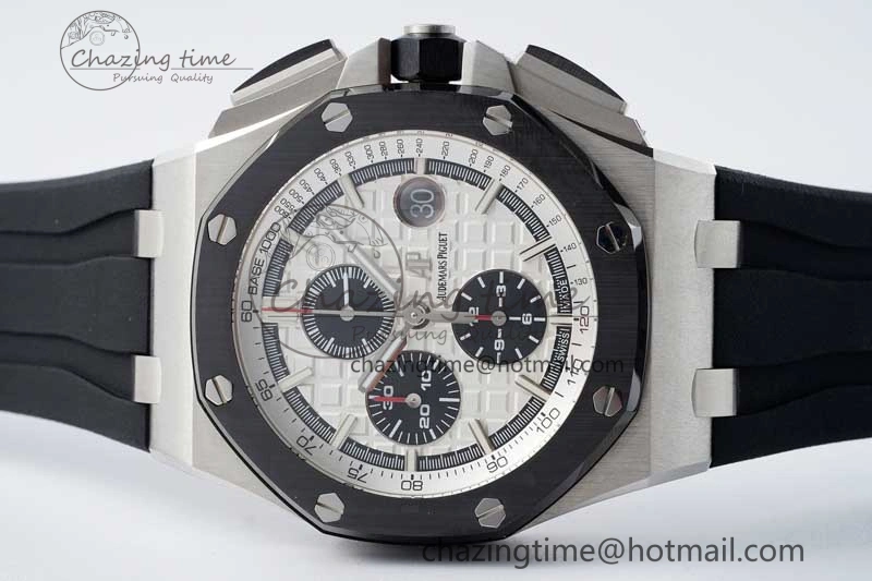 Royal Oak Offshore 44mm SS Ceramic Bezel APF 1:1 Best Edition White Dial on Rubber Strap A3126