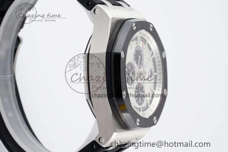 Royal Oak Offshore 44mm SS Ceramic Bezel APF 1:1 Best Edition White Dial on Rubber Strap A3126