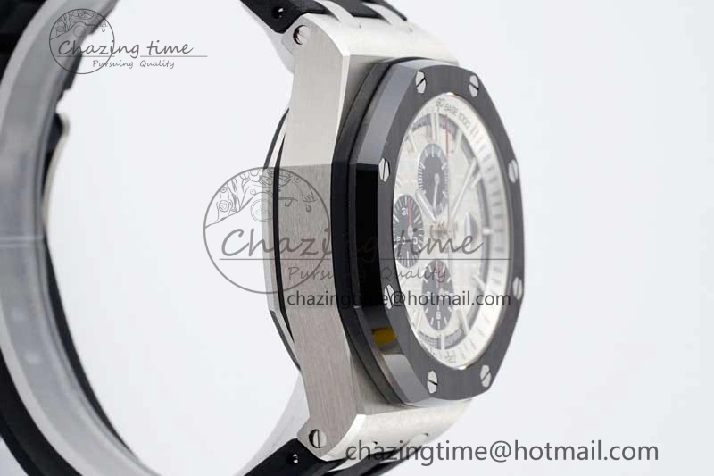 Royal Oak Offshore 44mm SS Ceramic Bezel APF 1:1 Best Edition White Dial on Rubber Strap A3126
