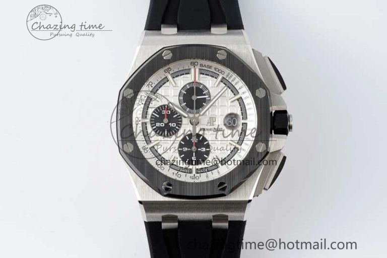 Royal Oak Offshore 44mm SS Ceramic Bezel APF 1:1 Best Edition White Dial on Rubber Strap A3126
