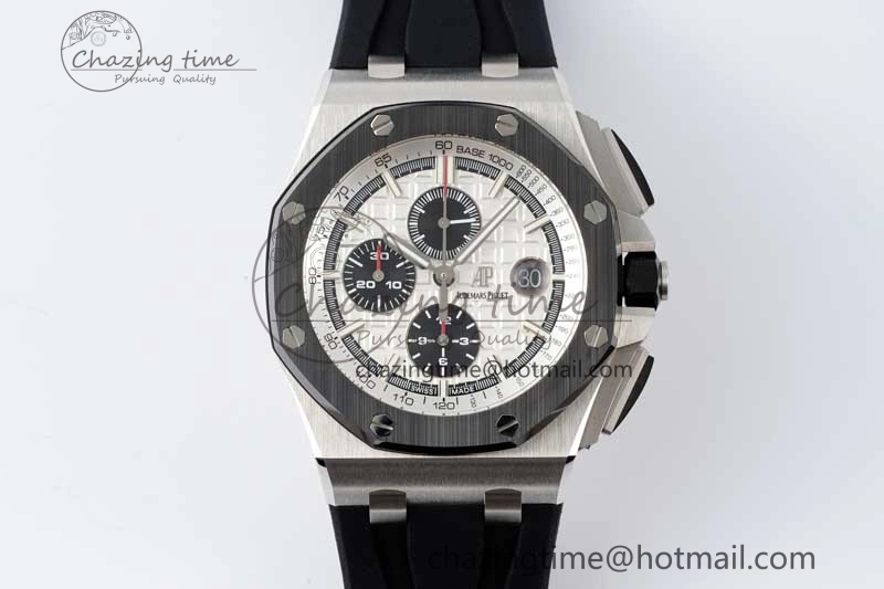 Royal Oak Offshore 44mm SS Ceramic Bezel APF 1:1 Best Edition White Dial on Rubber Strap A3126
