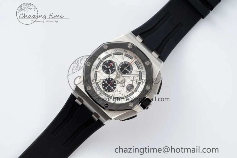 Royal Oak Offshore 44mm SS Ceramic Bezel APF 1:1 Best Edition White Dial on Rubber Strap A3126