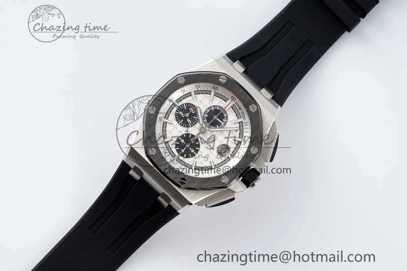 Royal Oak Offshore 44mm SS Ceramic Bezel APF 1:1 Best Edition White Dial on Rubber Strap A3126