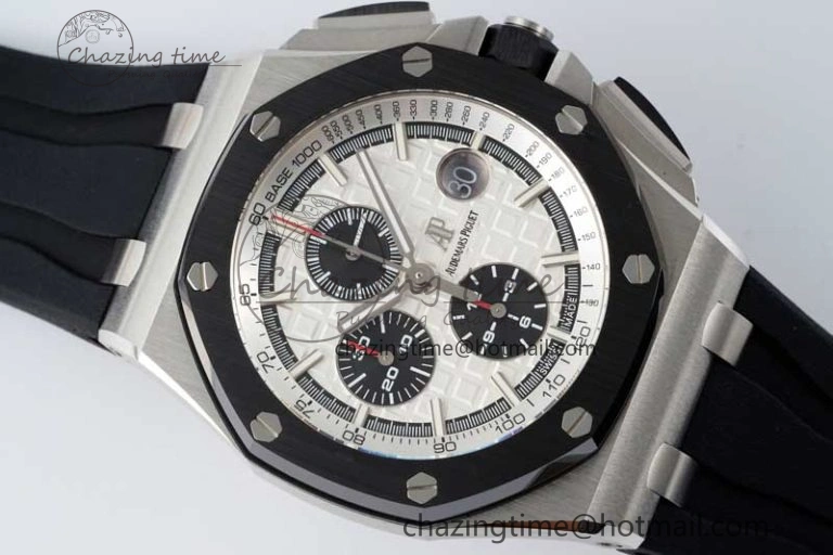 Royal Oak Offshore 44mm SS Ceramic Bezel APF 1:1 Best Edition White Dial on Rubber Strap A3126