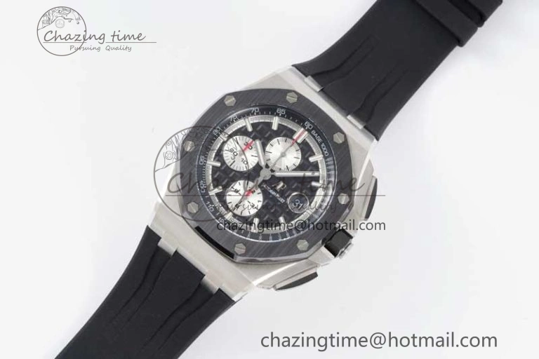 Royal Oak Offshore 44mm SS Ceramic Bezel JJF 1:1 Best Edition Black White Dial on Rubber Strap A3126 V2