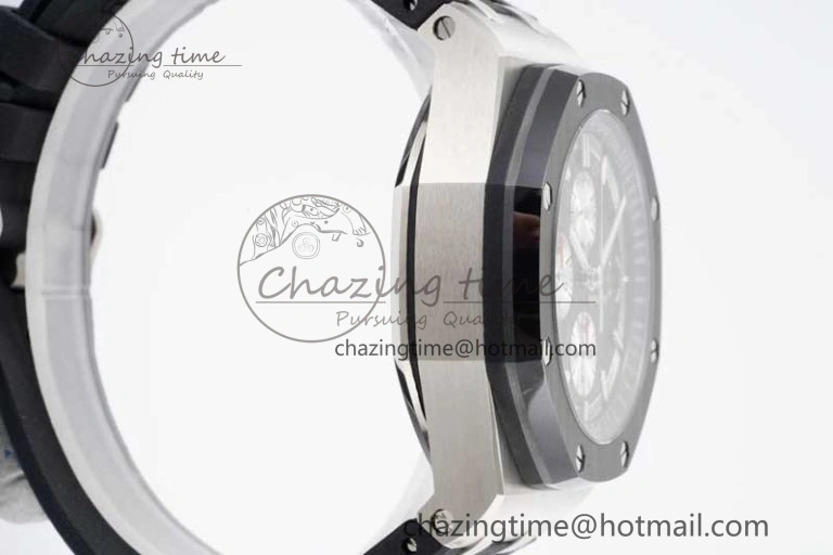Royal Oak Offshore 44mm SS Ceramic Bezel JJF 1:1 Best Edition Black White Dial on Rubber Strap A3126 V2