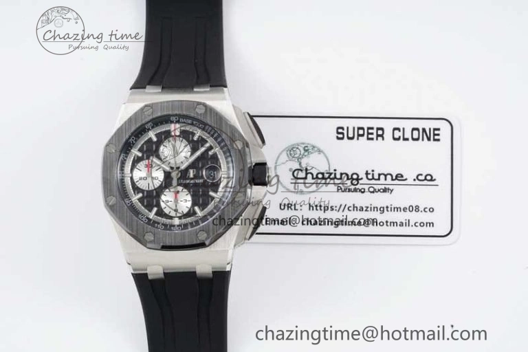 Royal Oak Offshore 44mm SS Ceramic Bezel JJF 1:1 Best Edition Black White Dial on Rubber Strap A3126 V2