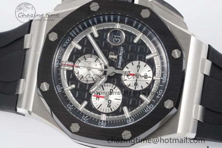 Royal Oak Offshore 44mm SS Ceramic Bezel JJF 1:1 Best Edition Black White Dial on Rubber Strap A3126 V2