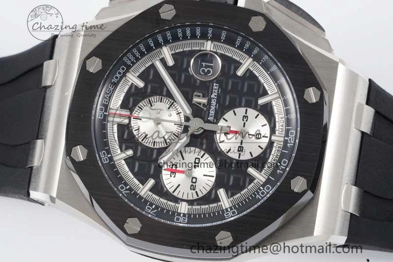 Royal Oak Offshore 44mm SS Ceramic Bezel JJF 1:1 Best Edition Black White Dial on Rubber Strap A3126 V2
