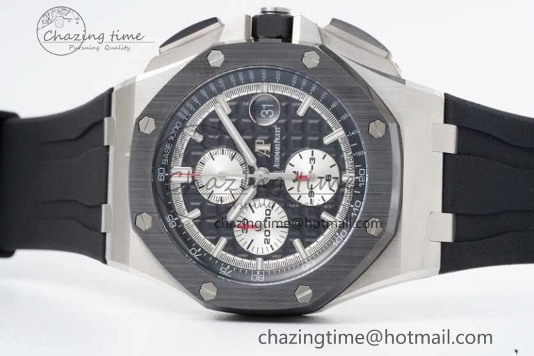 Royal Oak Offshore 44mm SS Ceramic Bezel JJF 1:1 Best Edition Black White Dial on Rubber Strap A3126 V2