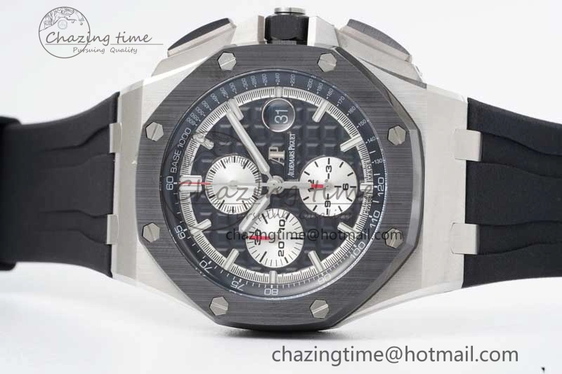 Royal Oak Offshore 44mm SS Ceramic Bezel JJF 1:1 Best Edition Black White Dial on Rubber Strap A3126 V2