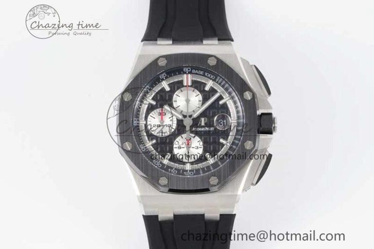 Royal Oak Offshore 44mm SS Ceramic Bezel JJF 1:1 Best Edition Black White Dial on Rubber Strap A3126 V2