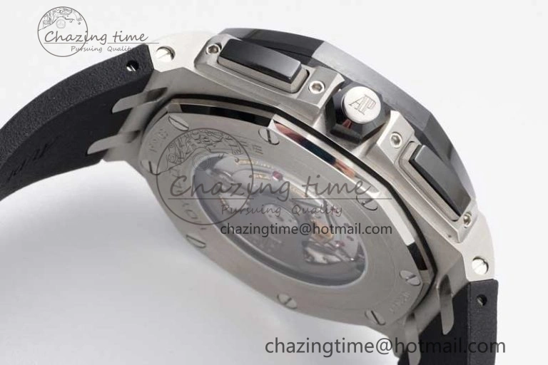 Royal Oak Offshore 44mm SS Ceramic Bezel JJF 1:1 Best Edition Black White Dial on Rubber Strap A3126 V2