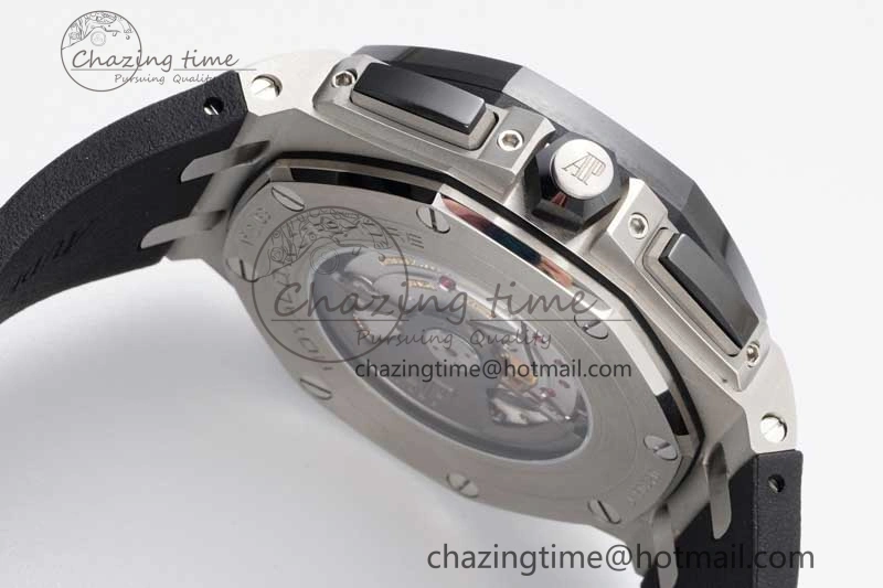 Royal Oak Offshore 44mm SS Ceramic Bezel JJF 1:1 Best Edition Black White Dial on Rubber Strap A3126 V2