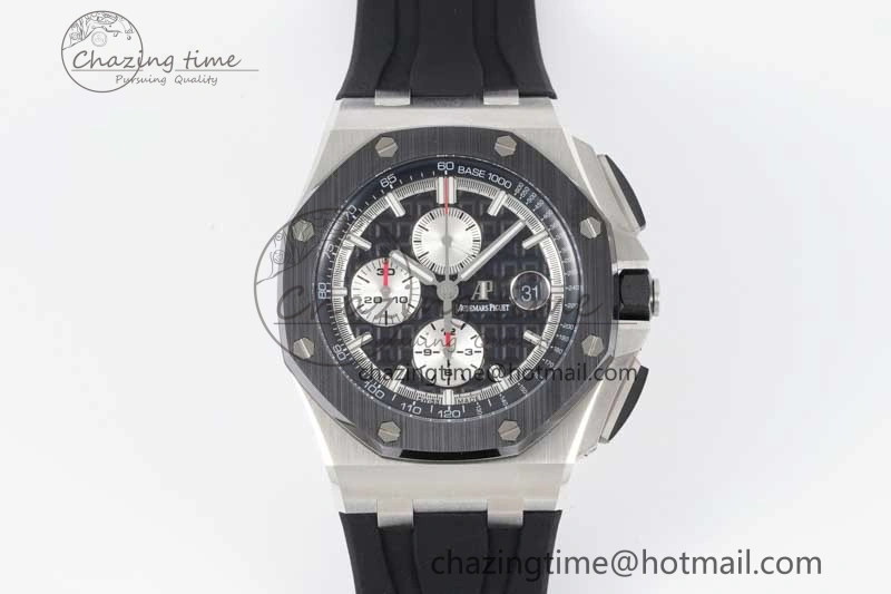 Royal Oak Offshore 44mm SS Ceramic Bezel JJF 1:1 Best Edition Black White Dial on Rubber Strap A3126 V2