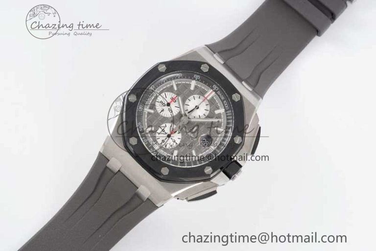 Royal Oak Offshore 44mm SS Ceramic Bezel JJF 1:1 Best Edition Gray Dial on Rubber Strap A3126 V2