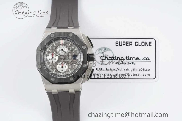Royal Oak Offshore 44mm SS Ceramic Bezel JJF 1:1 Best Edition Gray Dial on Rubber Strap A3126 V2