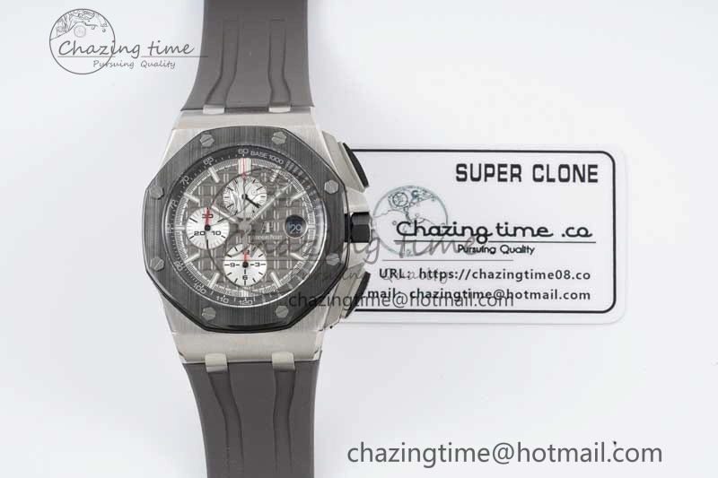 Royal Oak Offshore 44mm SS Ceramic Bezel JJF 1:1 Best Edition Gray Dial on Rubber Strap A3126 V2