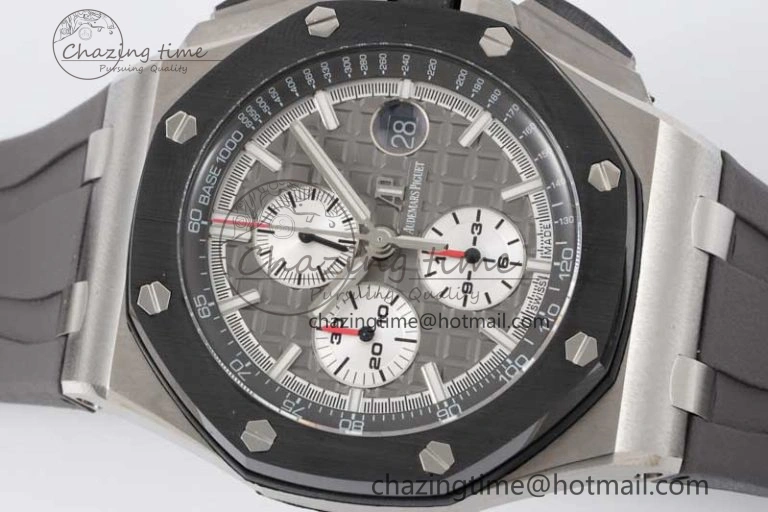 Royal Oak Offshore 44mm SS Ceramic Bezel JJF 1:1 Best Edition Gray Dial on Rubber Strap A3126 V2