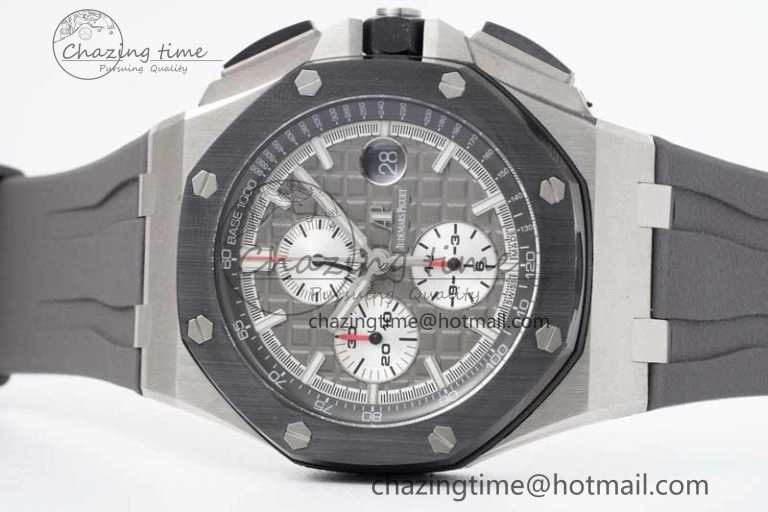 Royal Oak Offshore 44mm SS Ceramic Bezel JJF 1:1 Best Edition Gray Dial on Rubber Strap A3126 V2