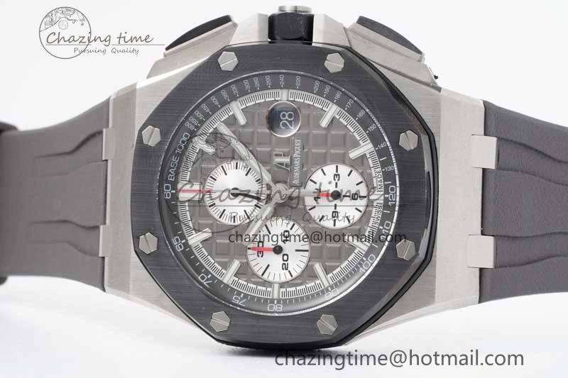 Royal Oak Offshore 44mm SS Ceramic Bezel JJF 1:1 Best Edition Gray Dial on Rubber Strap A3126 V2