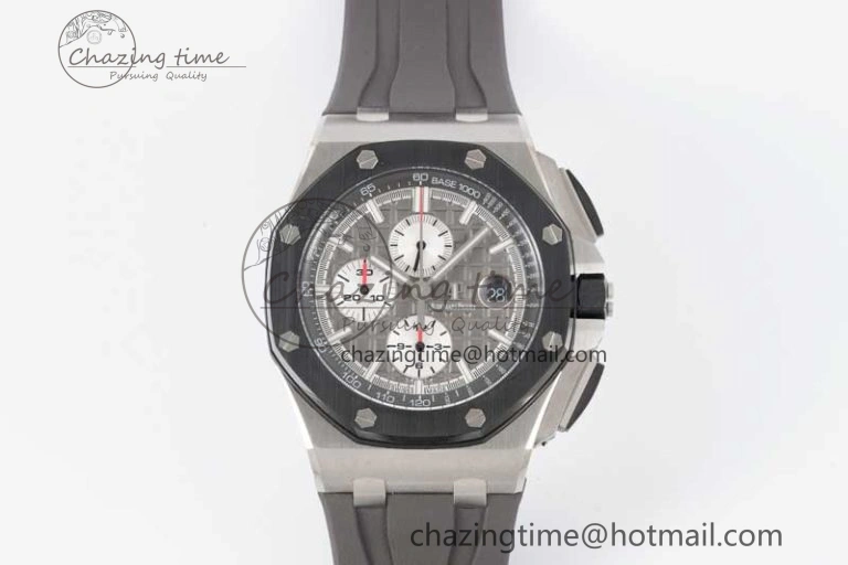 Royal Oak Offshore 44mm SS Ceramic Bezel JJF 1:1 Best Edition Gray Dial on Rubber Strap A3126 V2