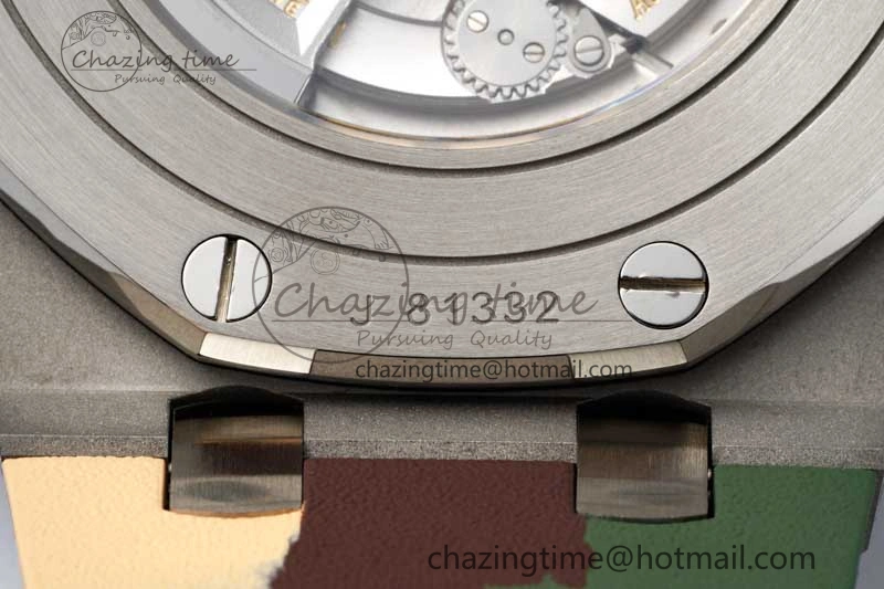 Royal Oak Offshore 44mm SS Green Ceramic Bezel APF 1:1 Best Edition Cream Dial on Camo Rubber Strap A3126