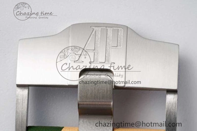 Royal Oak Offshore 44mm SS Green Ceramic Bezel APF 1:1 Best Edition Cream Dial on Camo Rubber Strap A3126