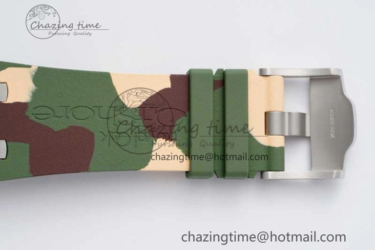 Royal Oak Offshore 44mm SS Green Ceramic Bezel APF 1:1 Best Edition Cream Dial on Camo Rubber Strap A3126