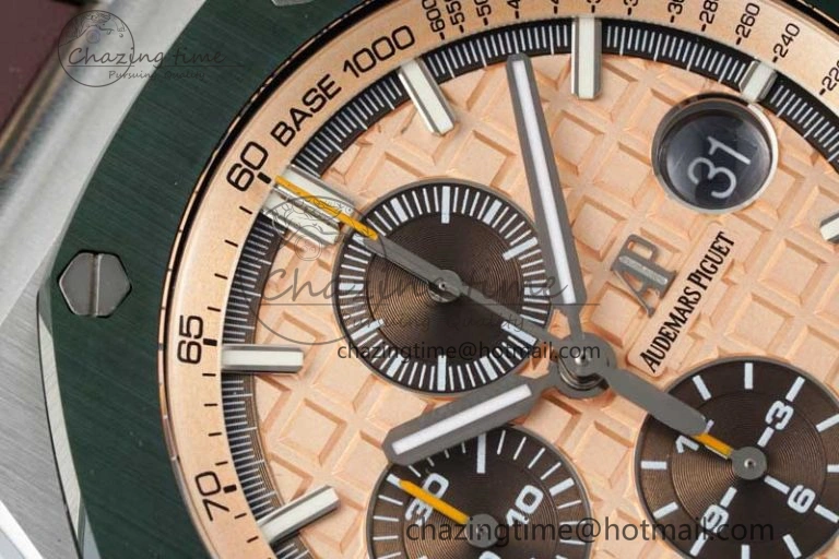 Royal Oak Offshore 44mm SS Green Ceramic Bezel APF 1:1 Best Edition Cream Dial on Camo Rubber Strap A3126