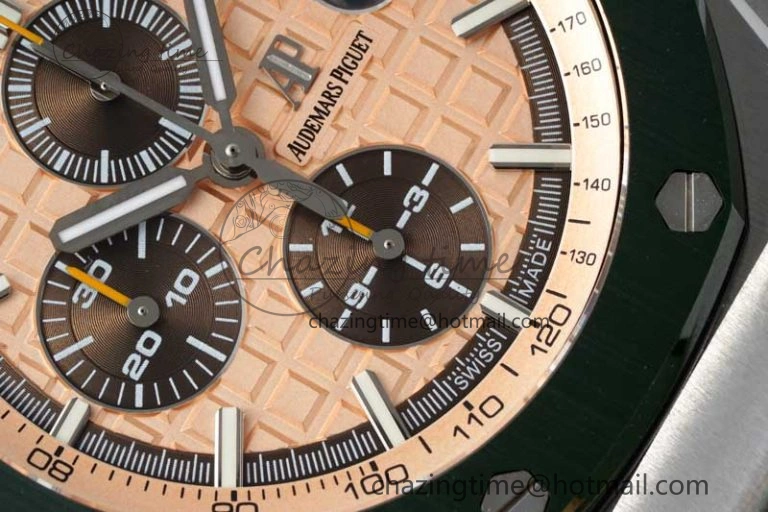 Royal Oak Offshore 44mm SS Green Ceramic Bezel APF 1:1 Best Edition Cream Dial on Camo Rubber Strap A3126