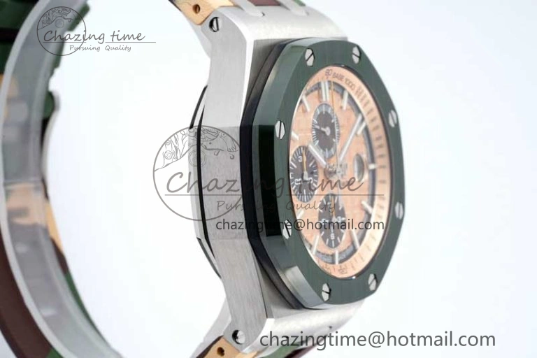 Royal Oak Offshore 44mm SS Green Ceramic Bezel APF 1:1 Best Edition Cream Dial on Camo Rubber Strap A3126
