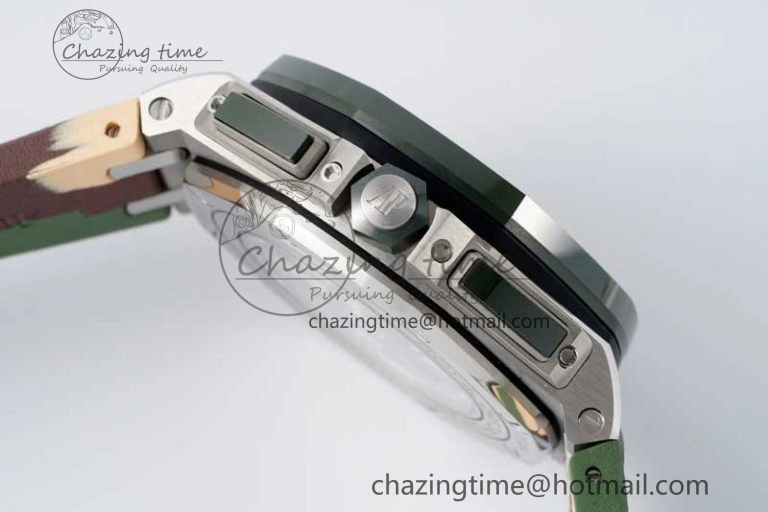 Royal Oak Offshore 44mm SS Green Ceramic Bezel APF 1:1 Best Edition Cream Dial on Camo Rubber Strap A3126