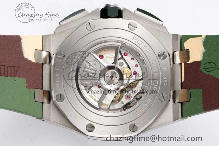 Royal Oak Offshore 44mm SS Green Ceramic Bezel APF 1:1 Best Edition Cream Dial on Camo Rubber Strap A3126