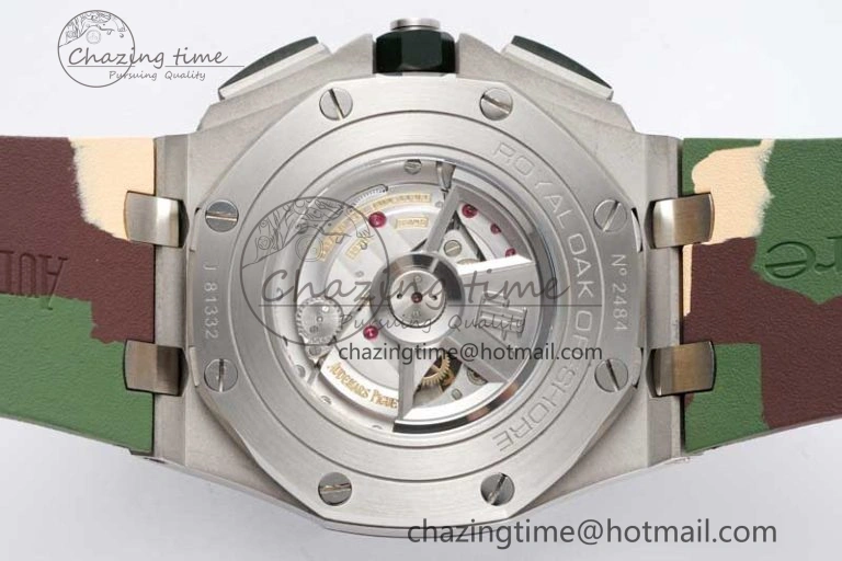 Royal Oak Offshore 44mm SS Green Ceramic Bezel APF 1:1 Best Edition Cream Dial on Camo Rubber Strap A3126
