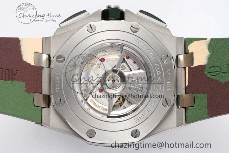 Royal Oak Offshore 44mm SS Green Ceramic Bezel APF 1:1 Best Edition Cream Dial on Camo Rubber Strap A3126