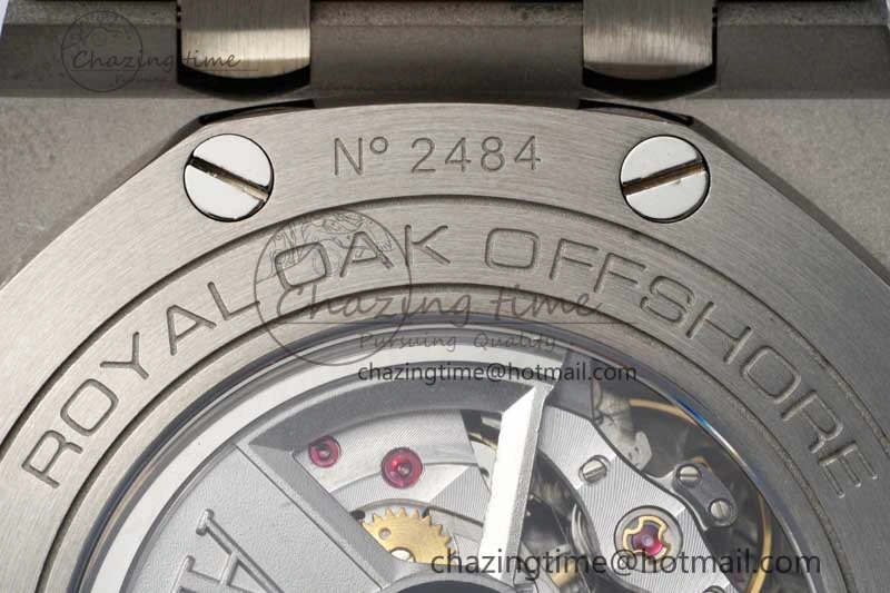 Royal Oak Offshore 44mm SS Green Ceramic Bezel APF 1:1 Best Edition Cream Dial on Camo Rubber Strap A3126