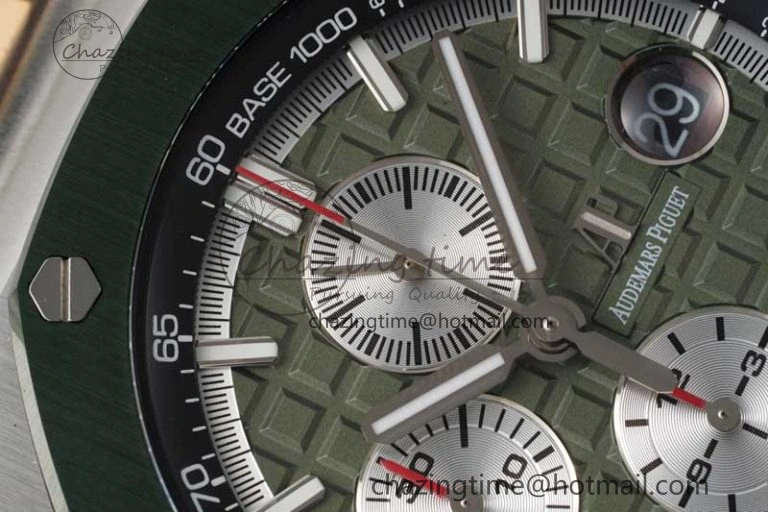 Royal Oak Offshore 44mm SS Green Ceramic Bezel APF 1:1 Best Edition Green Silver Dial on Camo Rubber Strap A3126