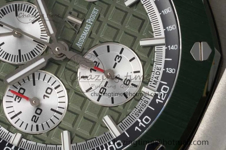 Royal Oak Offshore 44mm SS Green Ceramic Bezel APF 1:1 Best Edition Green Silver Dial on Camo Rubber Strap A3126