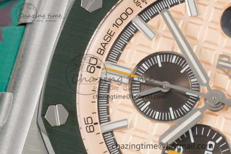 Royal Oak Offshore 44mm SS Green Ceramic Bezel JJF 1:1 Best Edition Cream Dial on Rubber Strap A3126 V2