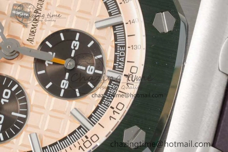 Royal Oak Offshore 44mm SS Green Ceramic Bezel JJF 1:1 Best Edition Cream Dial on Rubber Strap A3126 V2