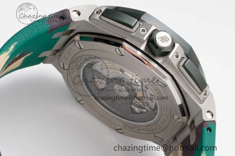 Royal Oak Offshore 44mm SS Green Ceramic Bezel JJF 1:1 Best Edition Cream Dial on Rubber Strap A3126 V2