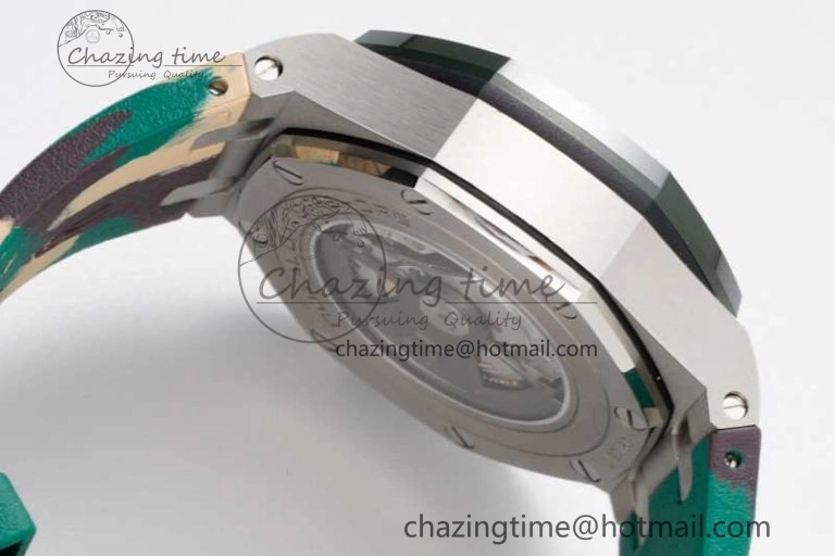 Royal Oak Offshore 44mm SS Green Ceramic Bezel JJF 1:1 Best Edition Cream Dial on Rubber Strap A3126 V2