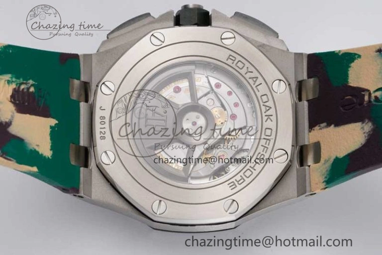 Royal Oak Offshore 44mm SS Green Ceramic Bezel JJF 1:1 Best Edition Cream Dial on Rubber Strap A3126 V2