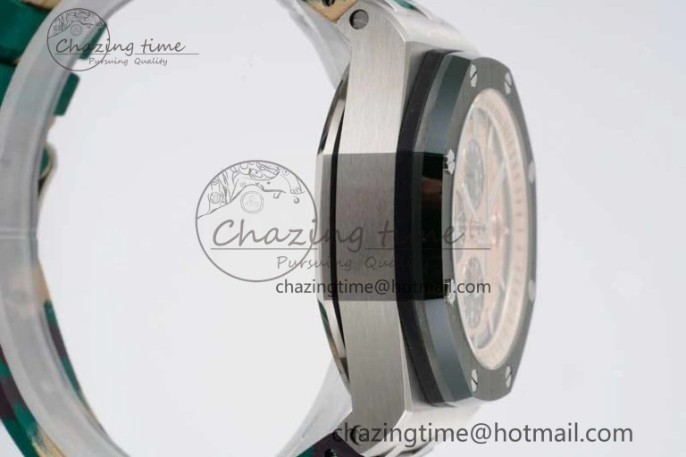 Royal Oak Offshore 44mm SS Green Ceramic Bezel JJF 1:1 Best Edition Cream Dial on Rubber Strap A3126 V2