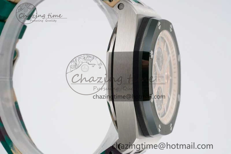 Royal Oak Offshore 44mm SS Green Ceramic Bezel JJF 1:1 Best Edition Cream Dial on Rubber Strap A3126 V2